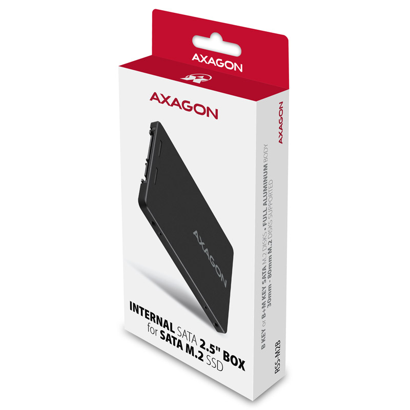 AXAGON - AXAGON RSS-M2B  M.2 SATA SSDs up to 2280 Aluminium External Enclosure - Black
