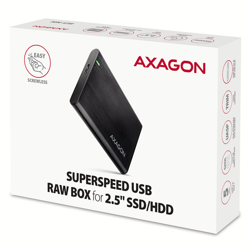 AXAGON - AXAGON EE25-A6M USB3.0 - SATA 6G 2.5" External Hard Drive Enclosure - Black