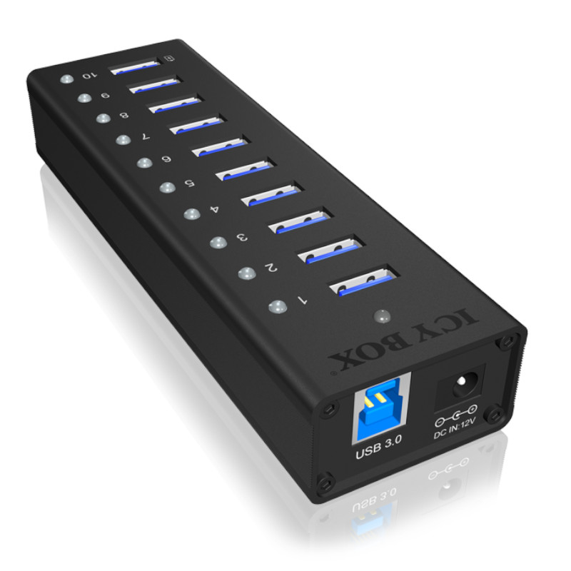 IcyBox 10 Port USB 3.0, 1 USB Charging Port Hub