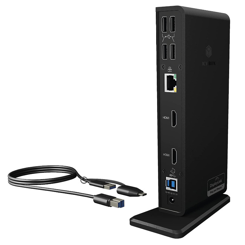 IcyBox 11 in 1 USB 3.0 Type-A + Type-C® Dock with two HDMI® interfaces