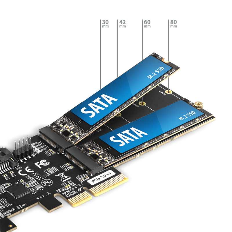 AXAGON - AXAGON PCES-SA4M2 PCIe Controller 2x internal SATA 6G port  2x internal M.2 B-key SATA port Controller Card