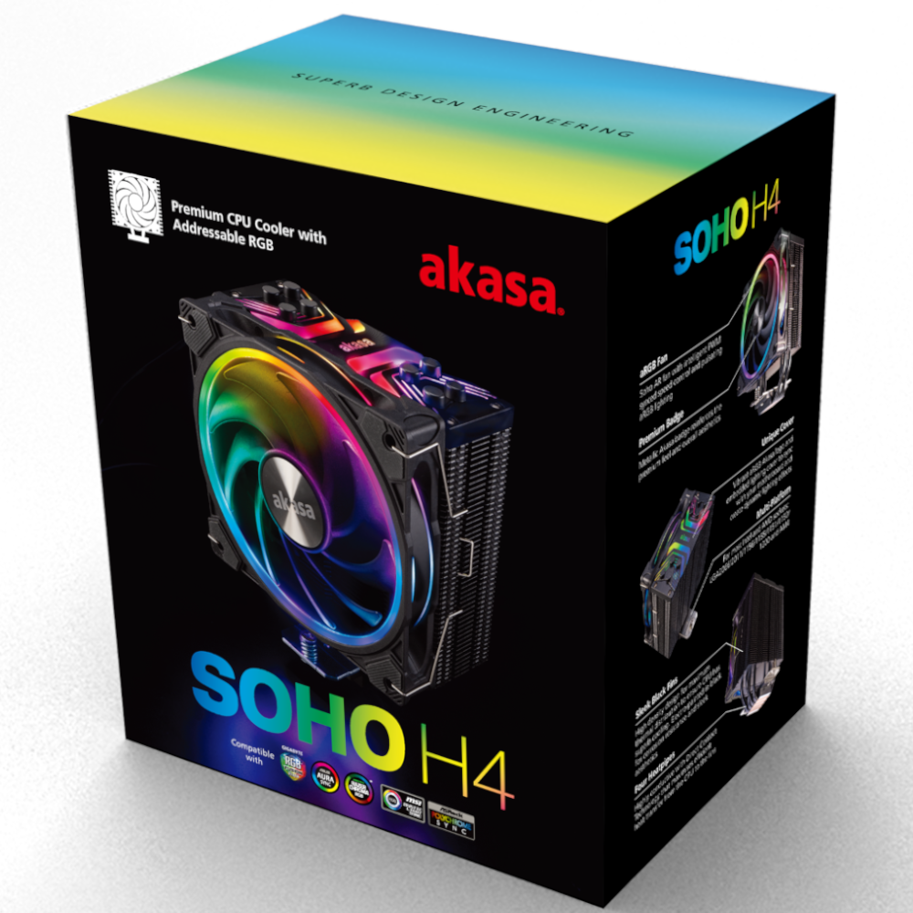 Akasa - Akasa SOHO H4 Plus Premium CPU Cooler with Addressable RGB - 120mm
