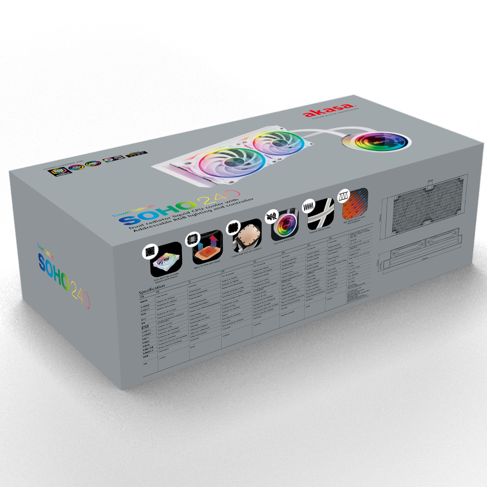 Akasa - Akasa SOHO 240 Dusk Edition Dual Radiator Liquid CPU Cooler with Addressable RGB Fans - White