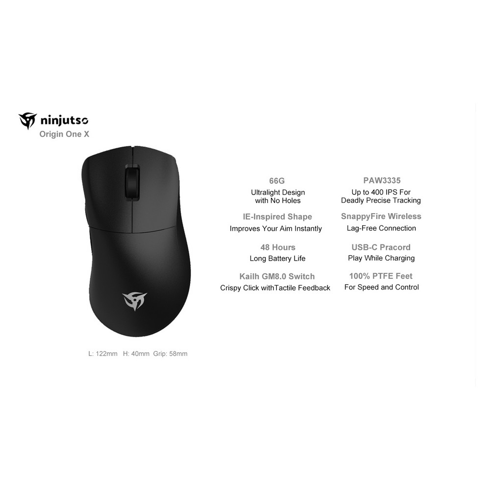 Ninjutso - Ninjutso Origin One X Wireless Ultralight Optical Gaming Mouse - Black (NM001)