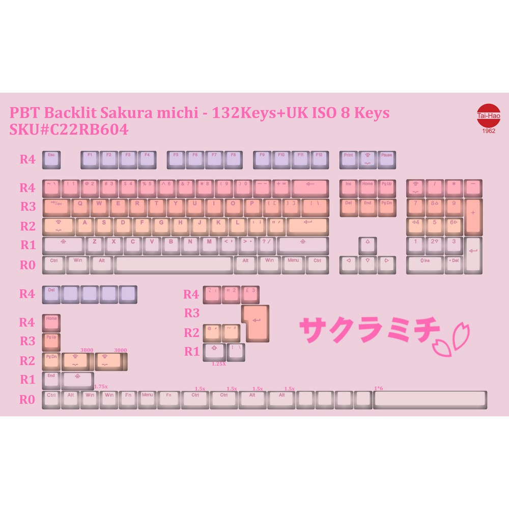 Tai Hao - Tai-Hao PBT Backlit Sakura Michi 140 Keycap Set ISO/ANSI