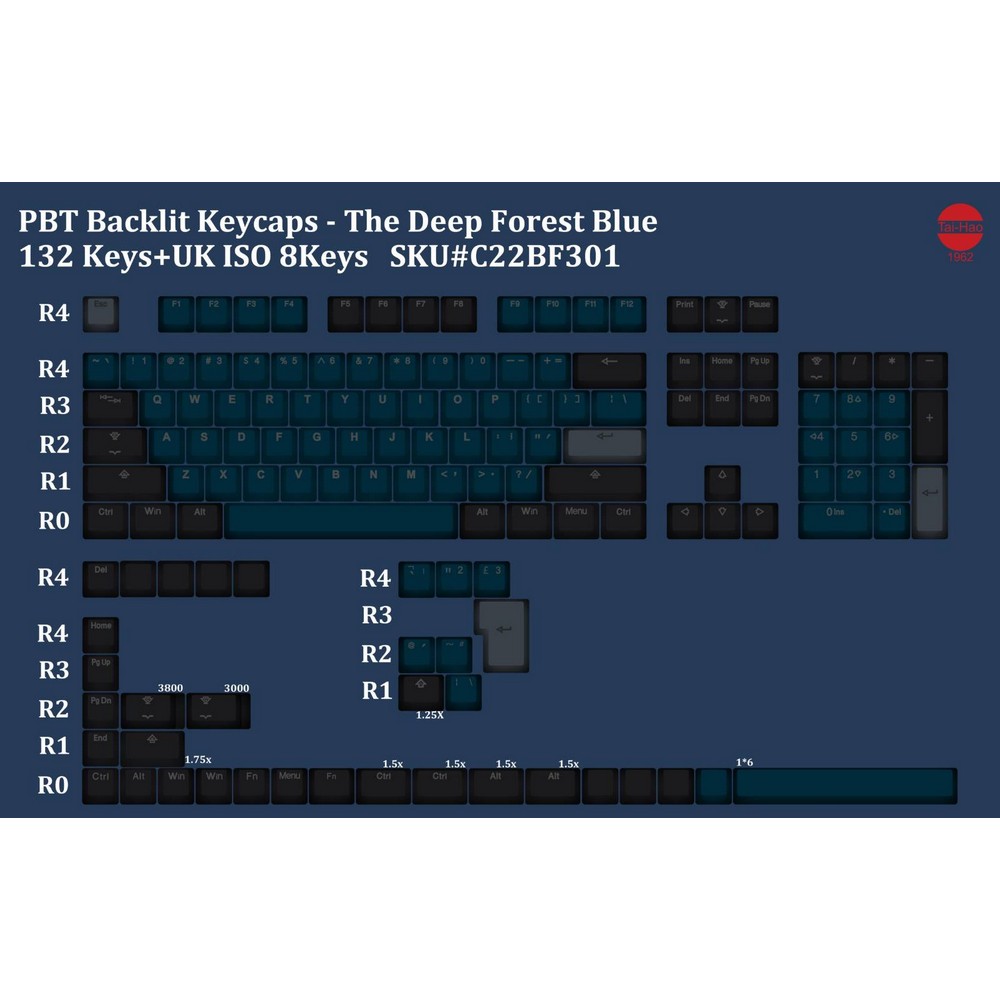 Tai-Hao PBT Backlit Forest Deep Blue 140 Keycap Set ISO/ANSI
