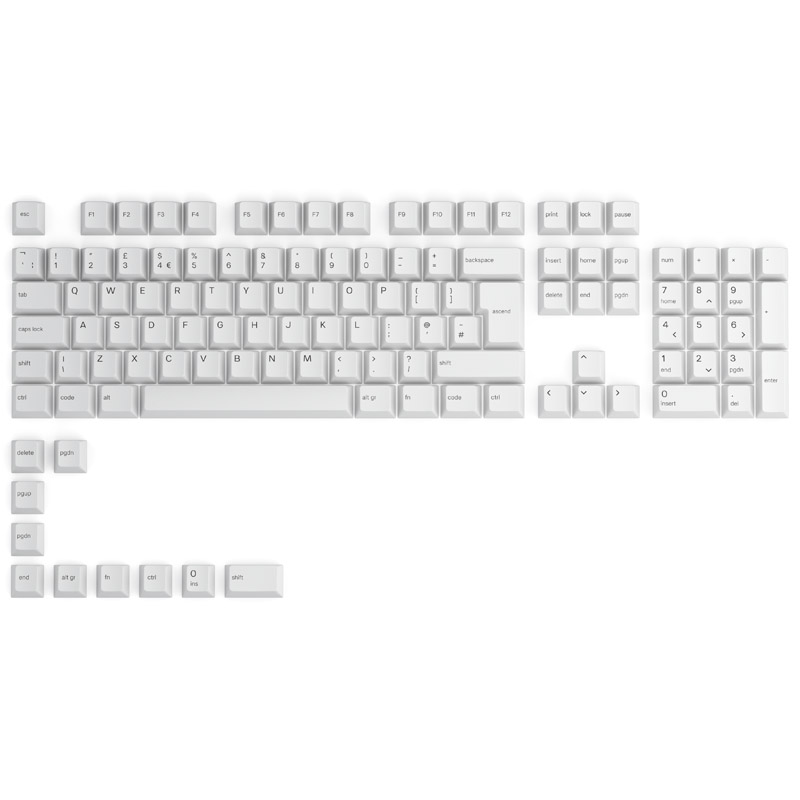  - Glorious GPBT Keycaps - 115 PBT keycaps, ISO, UK layout, Arctic White