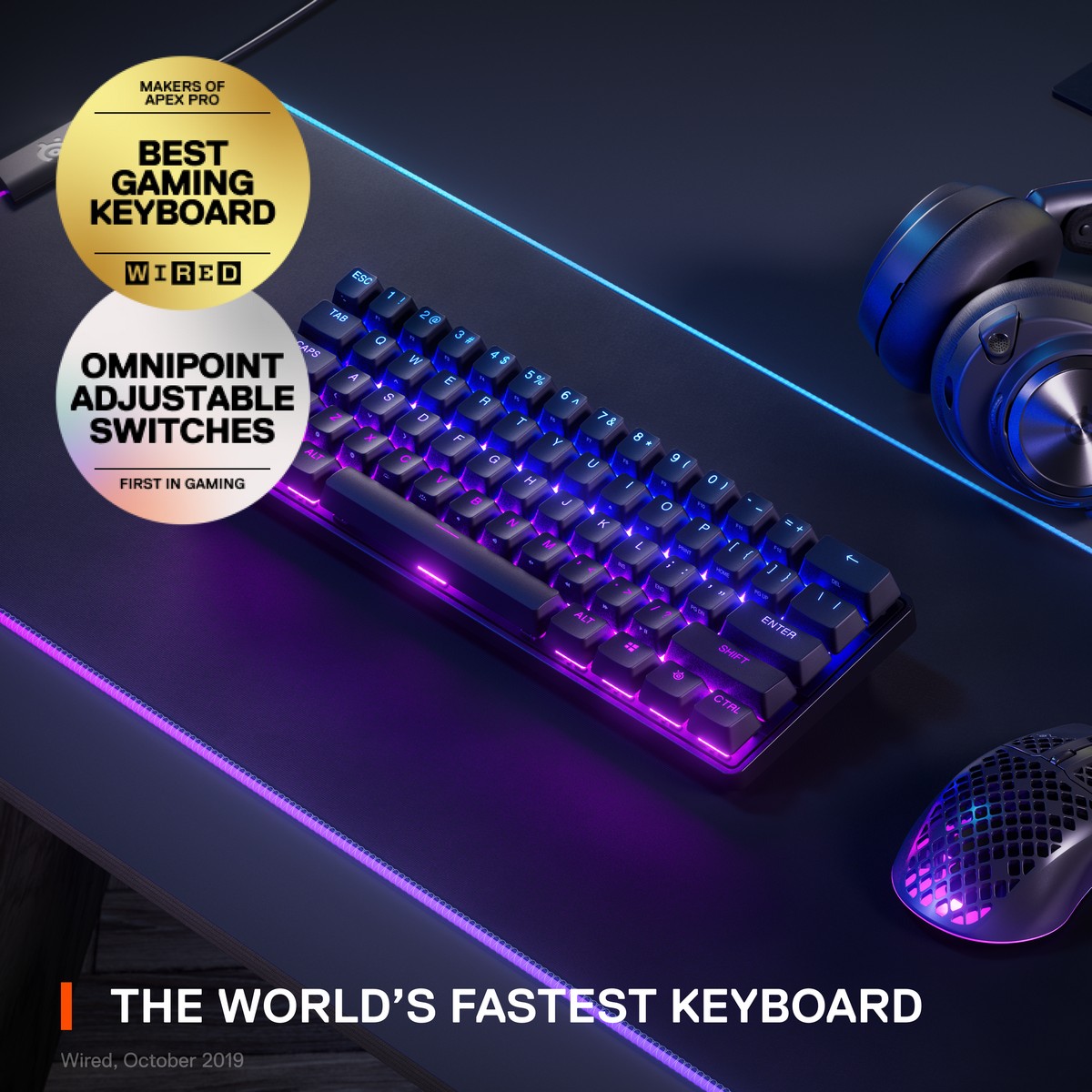 SteelSeries APEX Pro Mini 60% Wireless RGB Omnipoint Mechanical Gaming  Wireless Keyboard (64843)