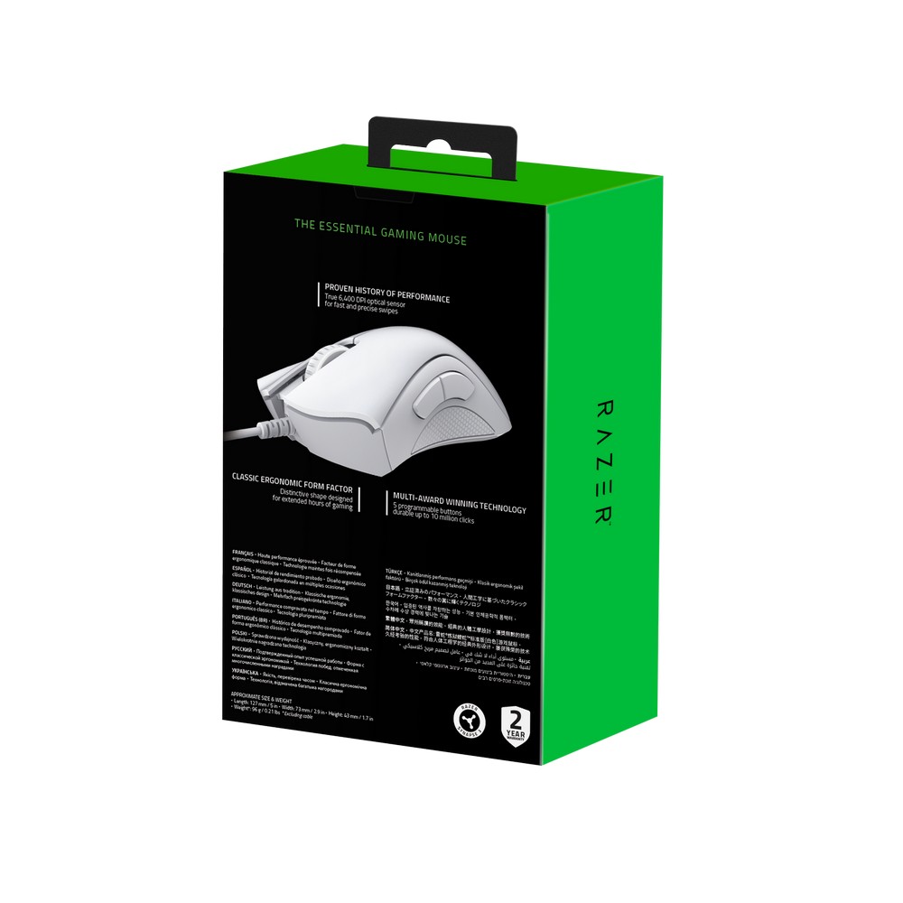 Razer - Razer DeathAdder Essential Ergonomic USB Optical Wired Gaming Mouse - White (RZ01-03850200-R3M1)