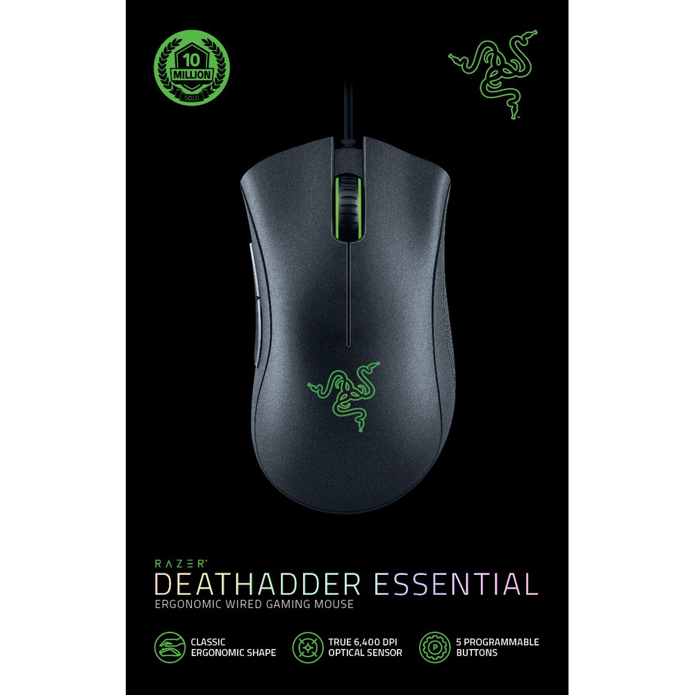 Razer - Razer Deathadder Essential Ergonomic USB Optical Wired Gaming Mouse - Black (RZ01-03850100-R3M1)