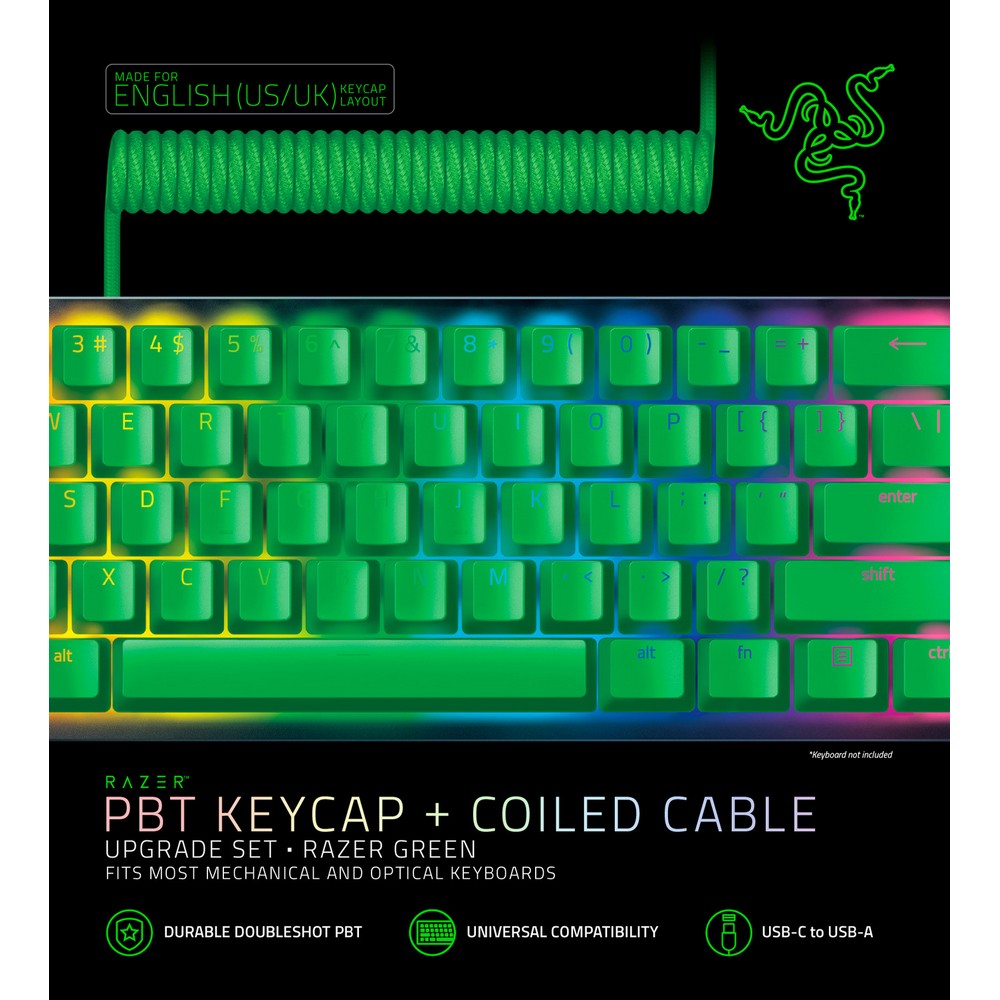 Razer Huntsman Mini 60% Gaming Keyboard + PBT Keycap + Coiled Cable Upgrade  Set Bundle: Classic Black/Clicky Optical - Quartz Pink