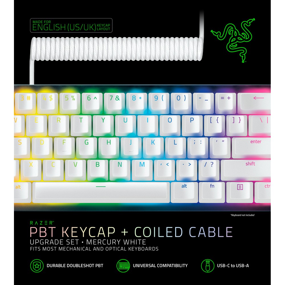 Keyboard Keys Replacement - Razer PBT Keycap with Coiled Cable