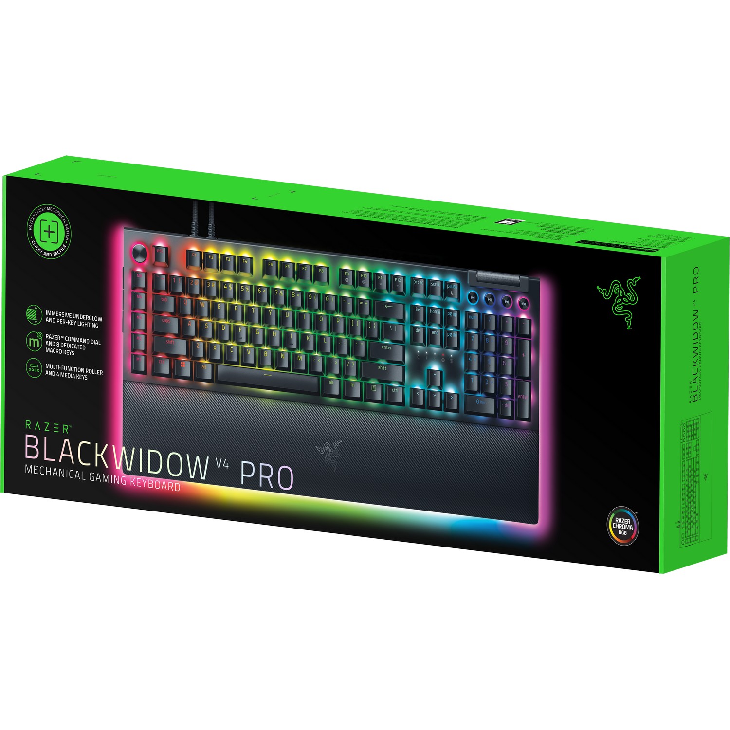 Razer - Razer BlackWidow V4 Pro (Green Switch) USB RGB Mechanical Keyboard - UK Layout (RZ03-04680300-R3W1)