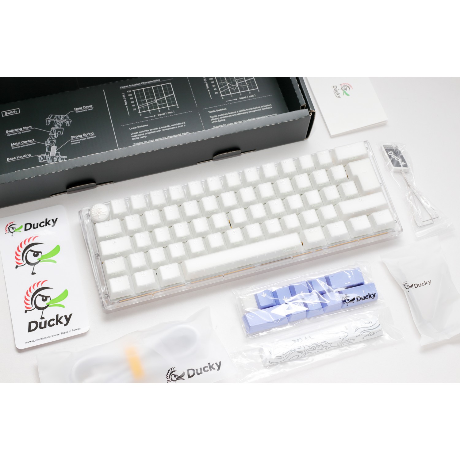 Ducky One 3 Aura Mini 60% Mechanical Gaming Keyboard White Frame UK Layout Cherry Blue Switch