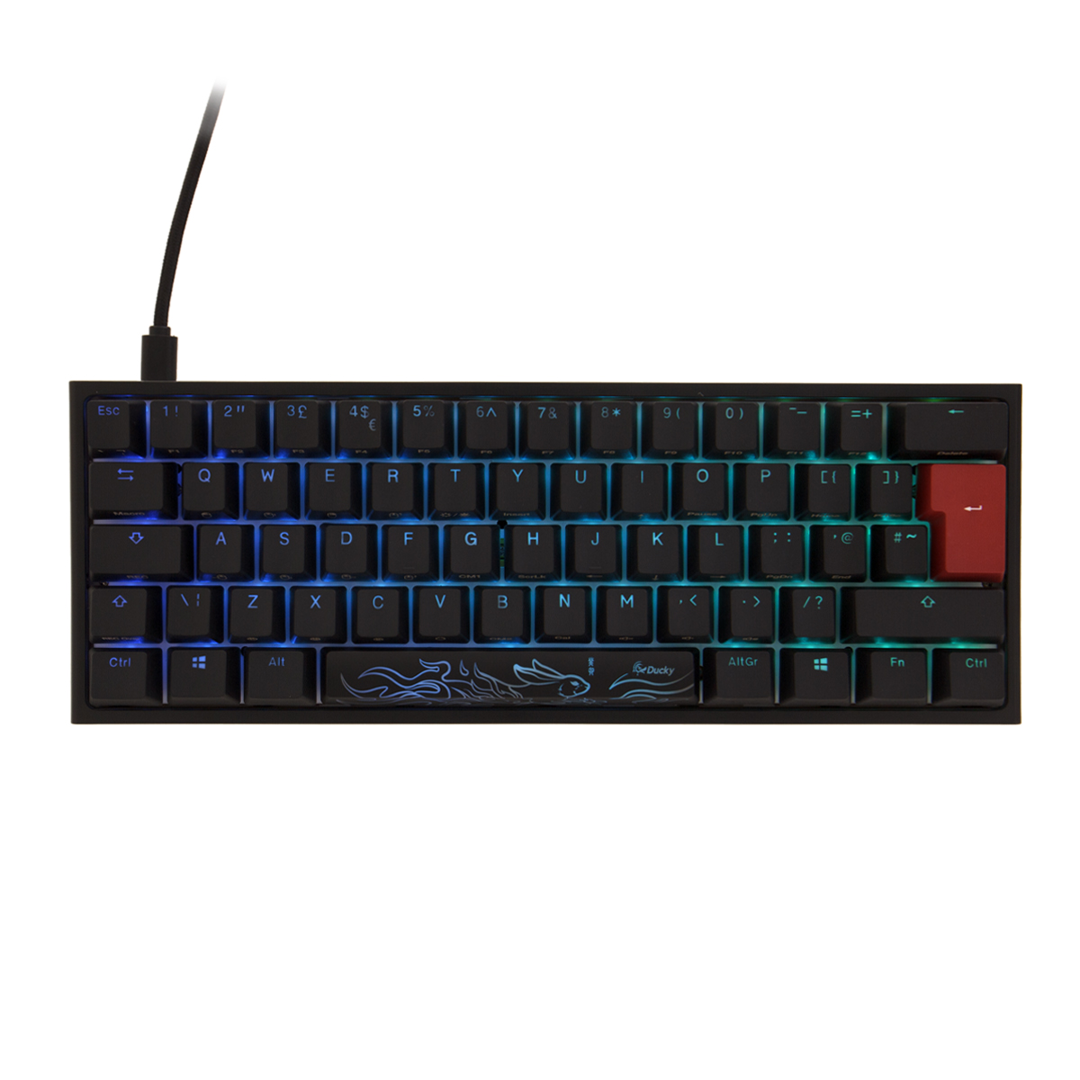 Ducky One 2 Pro Mini 60% Mechanical Gaming Keyboard Black MX Cherry Silent Red Switch - UK Layout