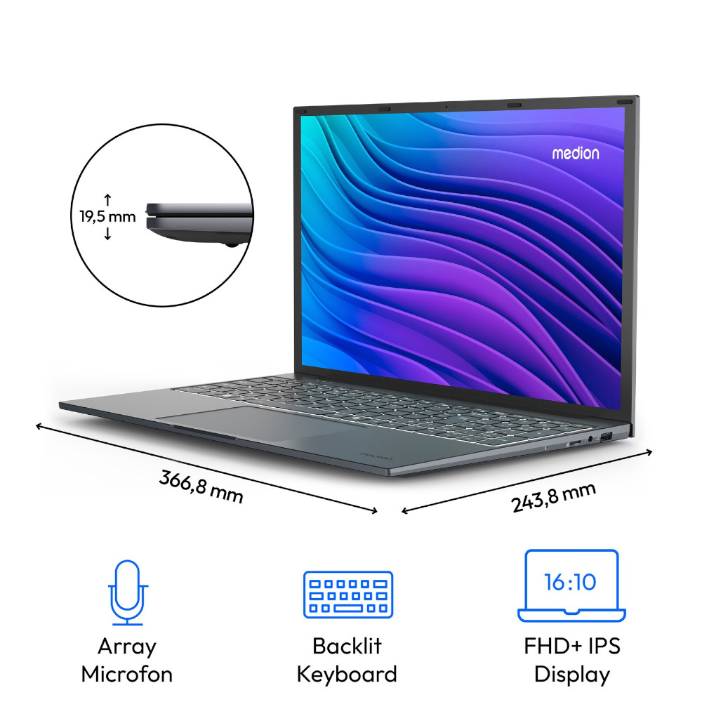 Medion - Medion Akoya E16443 16GB 16" FHD+ 1TB Intel i5-13420H Laptop