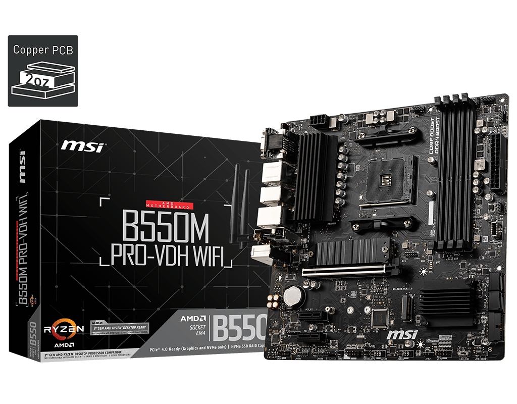 MSI B550M PRO-VDH WiFi (AMD AM4) B550 Micro-ATX Motherboard