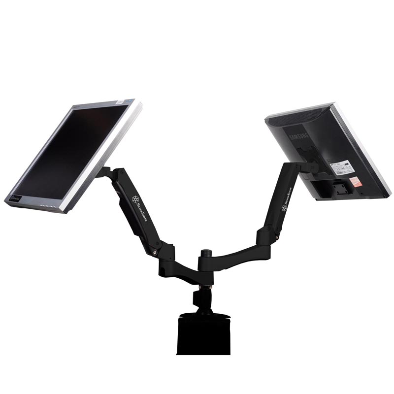 SilverStone ARM22BC Dual Arm Desktop Clamp Mount for Dual 17-24" Monitors - Black