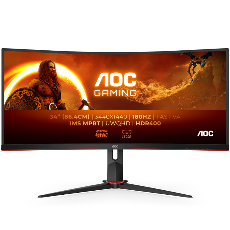 AOC - AOC 34" CU34G2XP 3440x1440 IPS 180Hz 1ms FreeSync Curved Ultrawide Gaming Monitor
