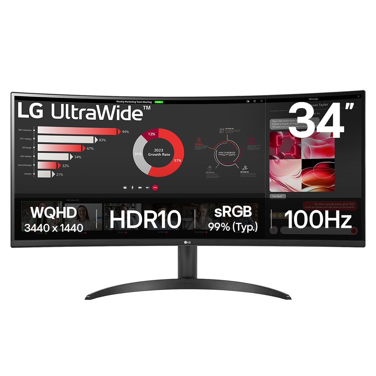 LG 34" 34WR50QK-B 3440x1440 VA 100Hz 1ms FreeSync UltraWide Gaming Monitor