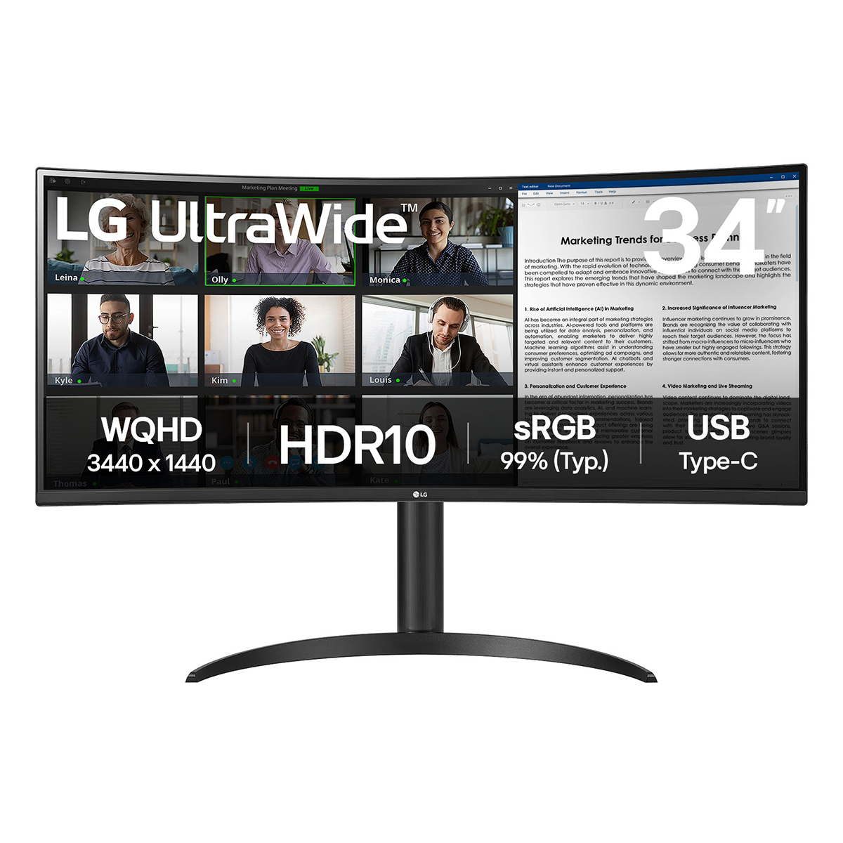 LG 34" 34WR55QK-B 3440x1440 VA 100Hz 5ms USB-C Curved UltraWide Monitor