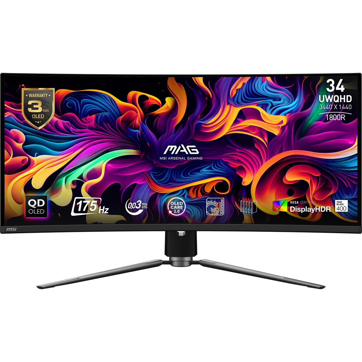 MSI 34" MAG 341CQP QD-OLED 3440x1440 175Hz 0.03ms A-Sync Ultrawide Curved Gaming Monitor