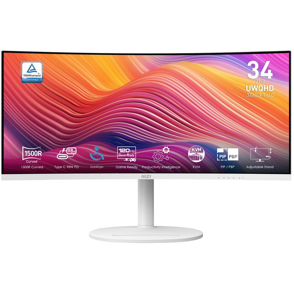 MSI - MSI 34" Modern MD342CQPW 3440x1440 VA 120Hz 1ms Ultrawide Curved Monitor