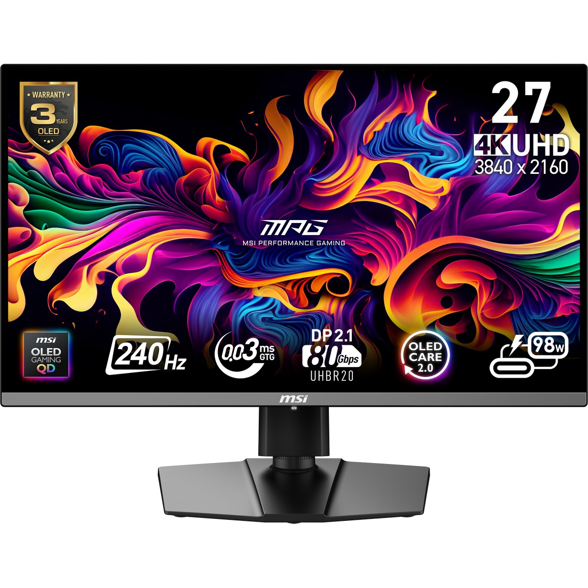 MSI 27" MPG 272URX QD-OLED 3860x2160 240Hz 0.03ms A-Sync Gaming Monitor