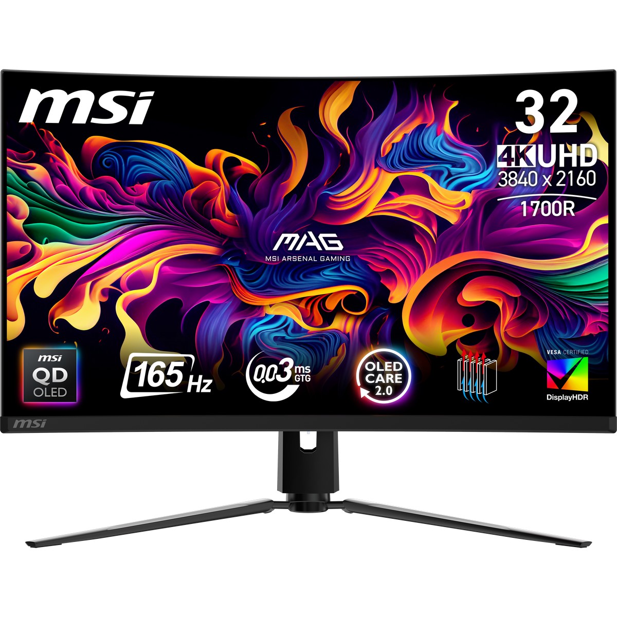 MSI 32" MAG 321CUP QD-OLED 3840x2160 QD-OLED 165Hz 0.03ms HDR True Black 400 A-Sync Curved Widescreen Gaming Monitor