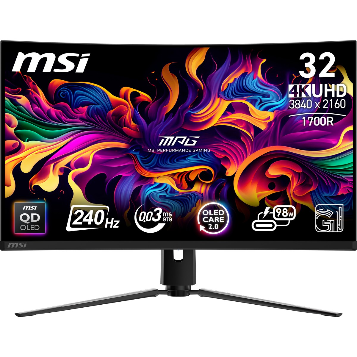 MSI - MSI 32" MPG 321CURX QD-OLED 3840x2160 QD-OLED 240Hz 0.03ms True Black 400 A-Sync Curved Widescreen Gaming Monitor