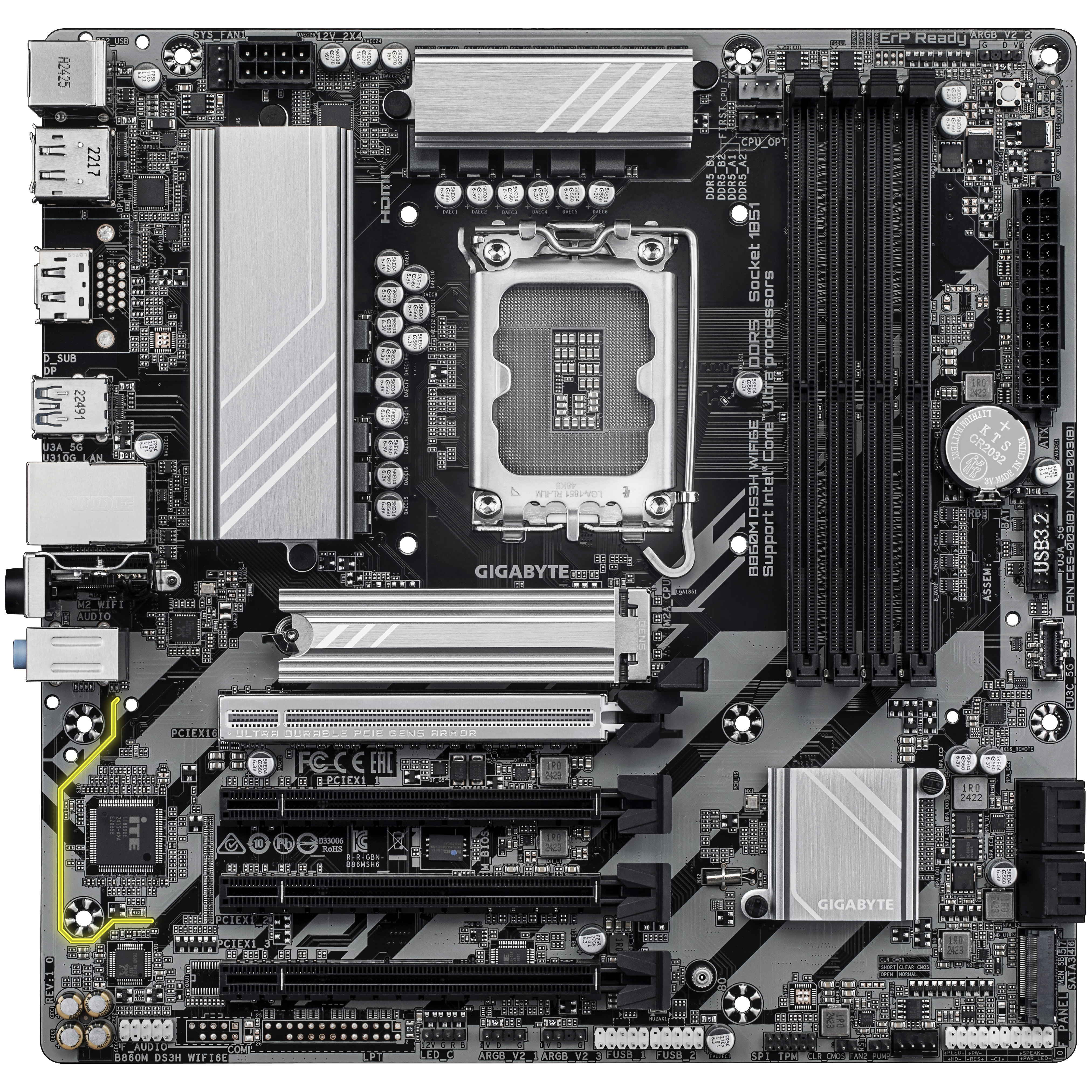 Gigabyte - Gigabyte B860M DS3H WIFI6E (LGA 1851) DDR5 Micro-ATX Motherboard