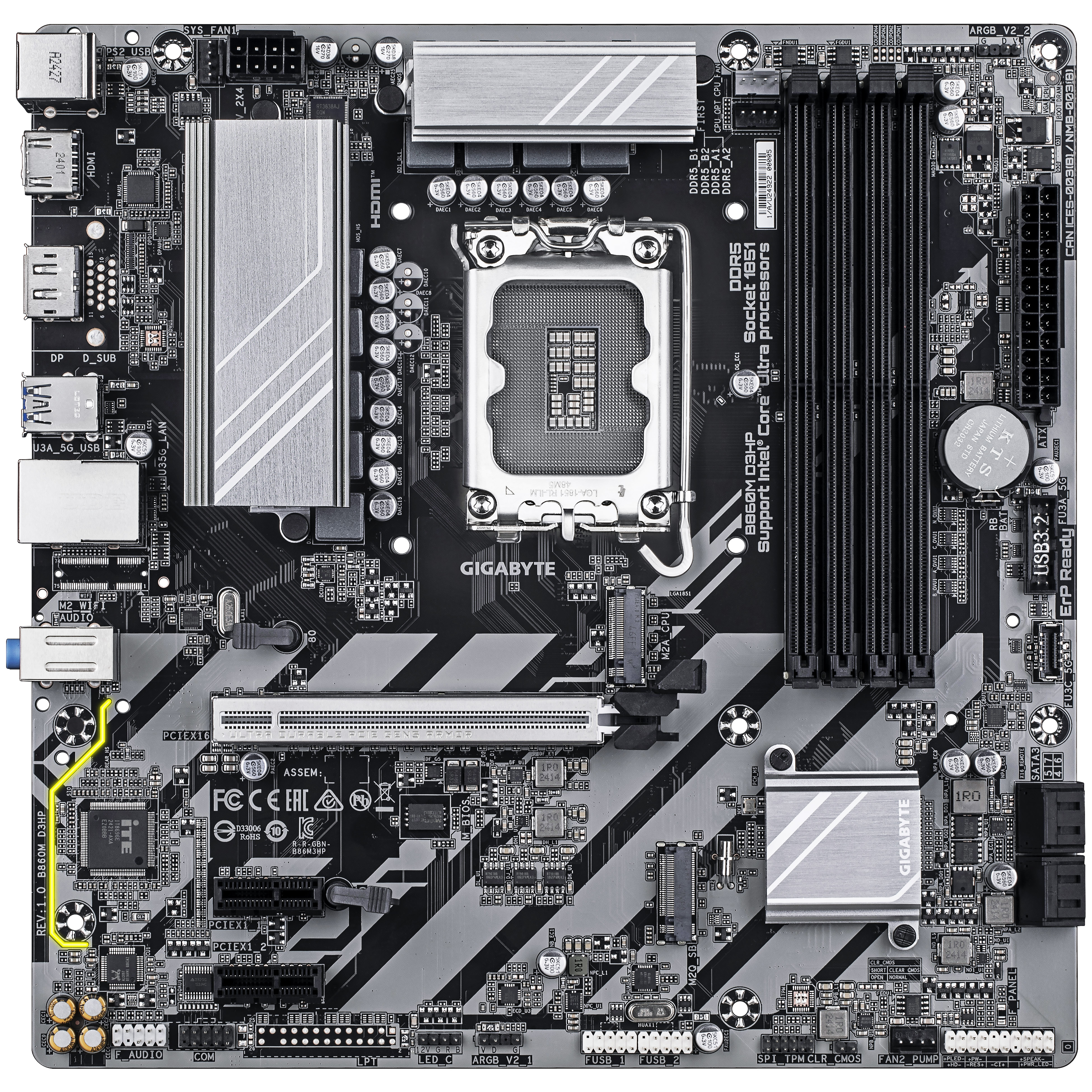 Gigabyte - Gigabyte B860M D3HP (LGA 1851) DDR5 Micro-ATX Motherboard