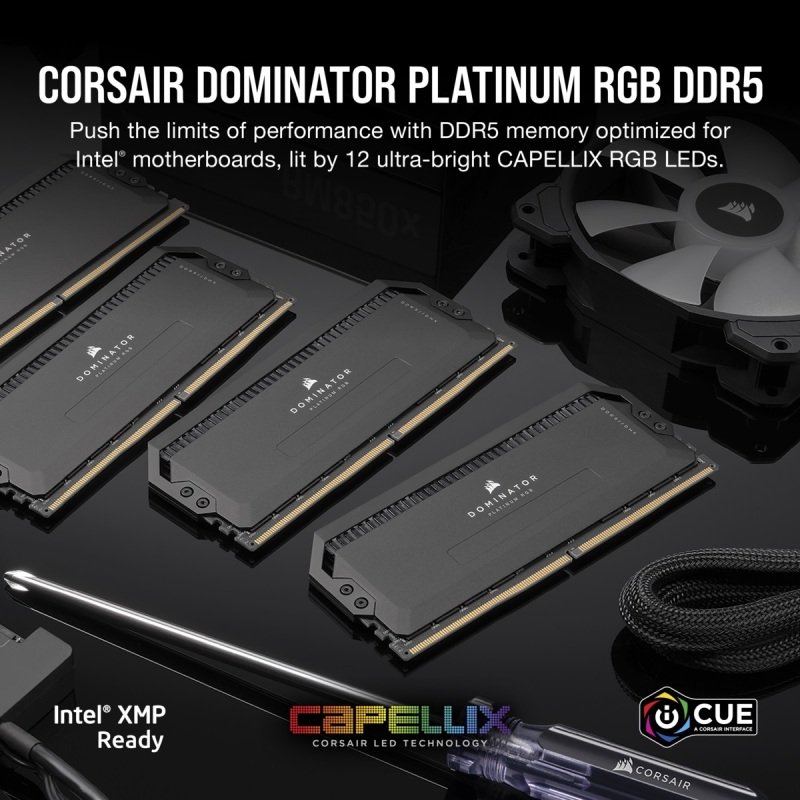 CORSAIR - Corsair Dominator Platinum RGB 32GB (2X16GB) DDR5 PC5-49600C36 6200MHz Dual Channel Kit - Black (CMT32GX5M2X6200C36)