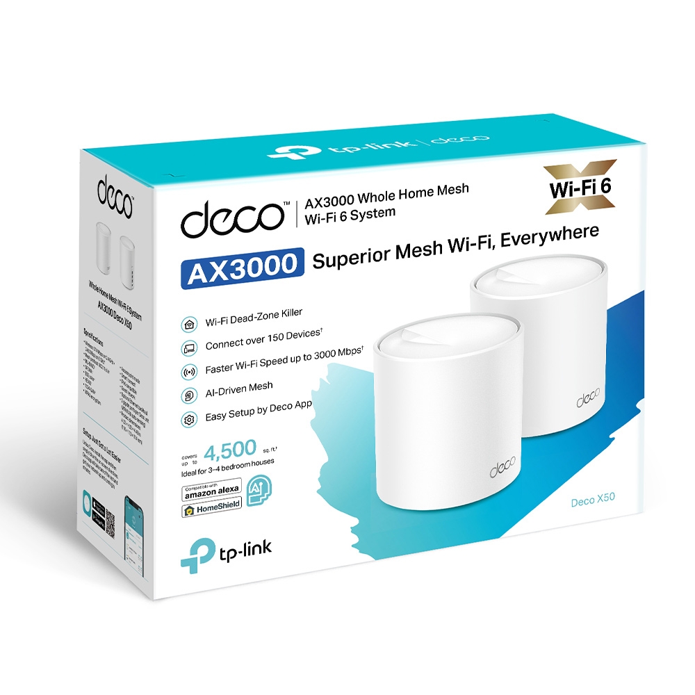 TP-Link - TP-Link Deco X50(2-pack) AX3000 Whole Home Mesh Wi-Fi 6 System, 2 pack