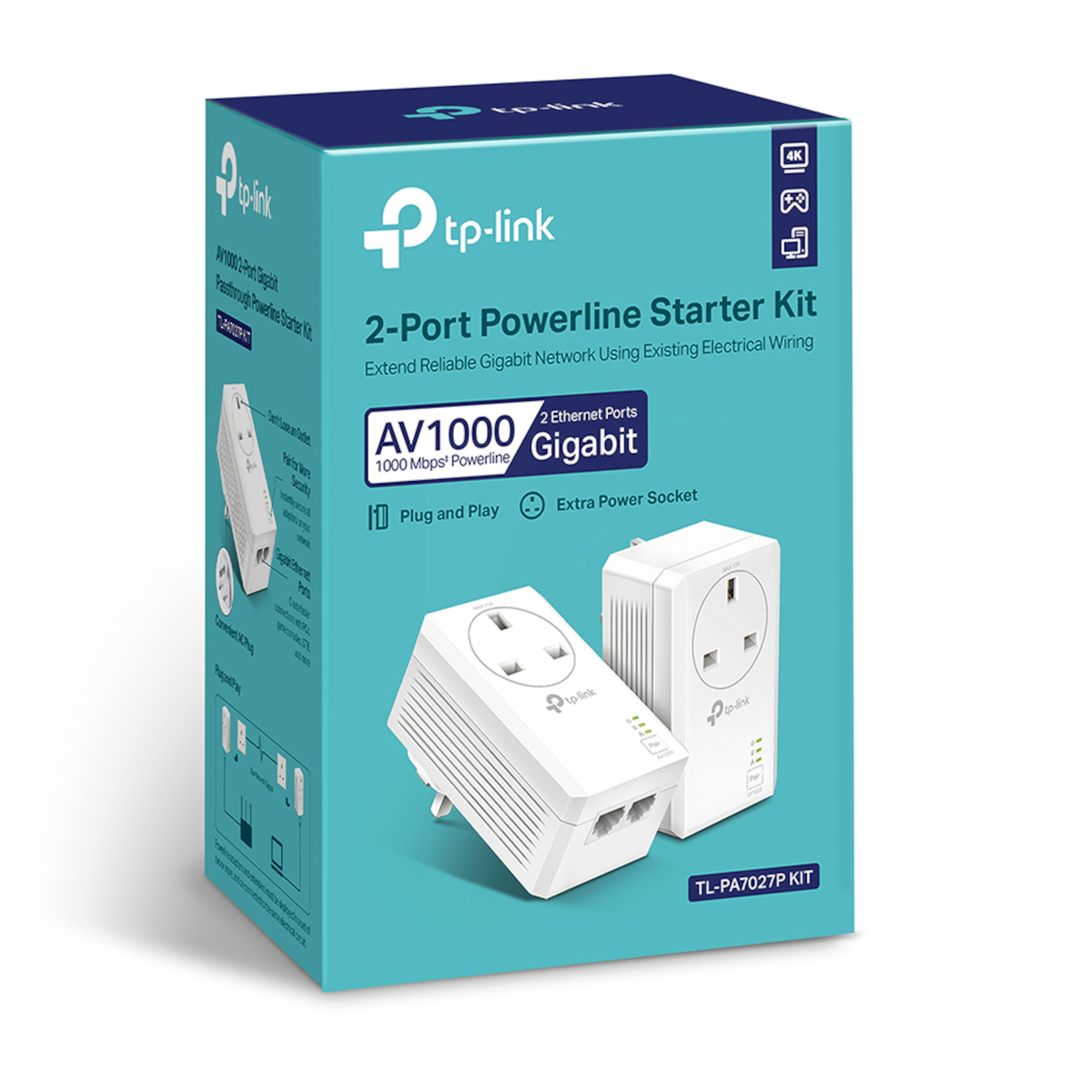 TP-Link - TP-Link TL-PA7027P KIT AV1000 2-Port Gigabit Pass-through Powerline Starter Kit
