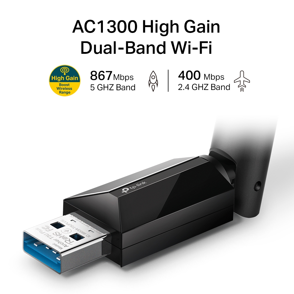 TP-Link - TP-Link Archer T3U Plus AC1300 High Gain Wi-Fi Dual Band USB Adapter