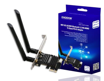ADDON ADD-XWP3100R WiFi 6E AX3000 Bluetooth 5.2 MU-MIMO Tri Band PCI-E Adapter