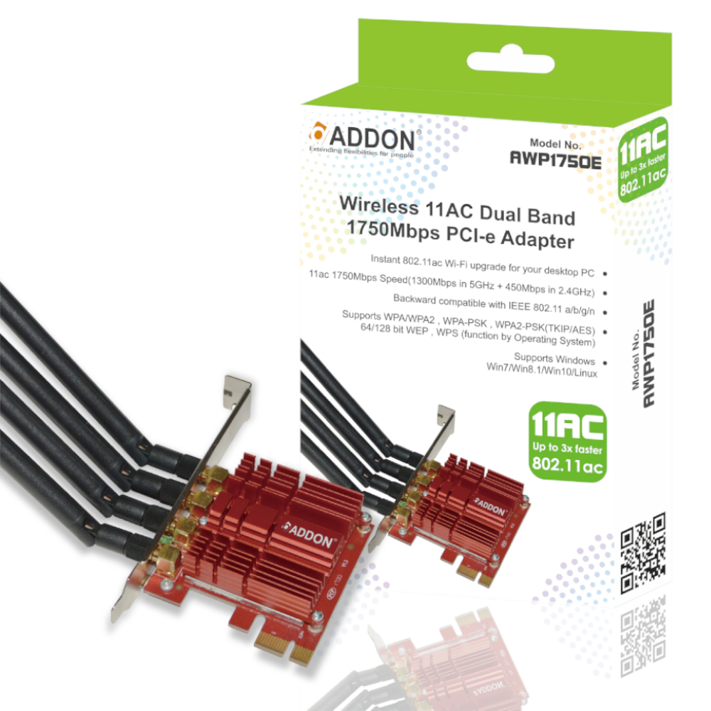 Addon - ADDON Wireless 11AC Dual Band 1750Mbps PCI-e Adapter (AWP1750E)