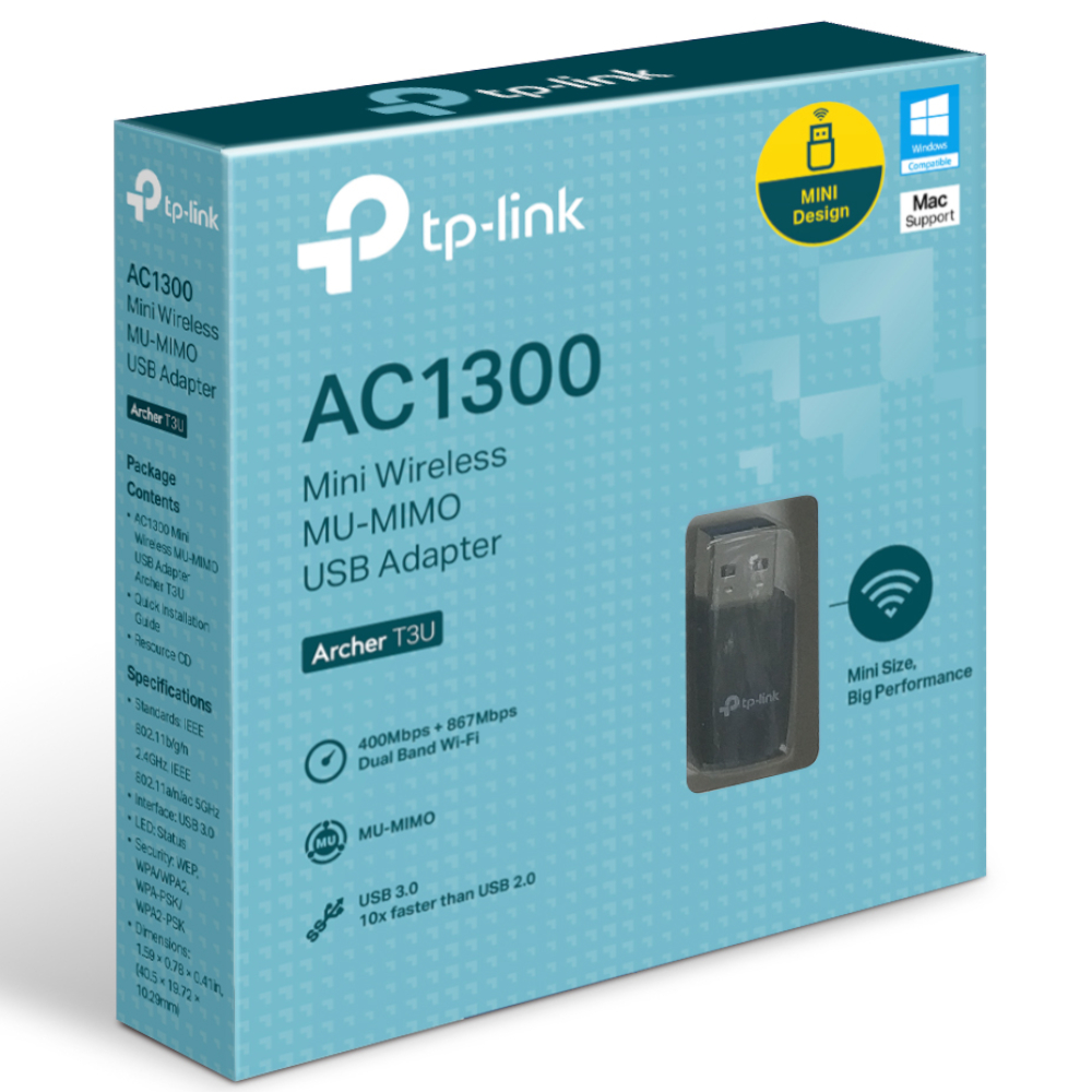 TP-Link - TP-Link Archer AC1300 Mini Dual Band Wireless MU-MIMO USB Adapter (Archer T3U)