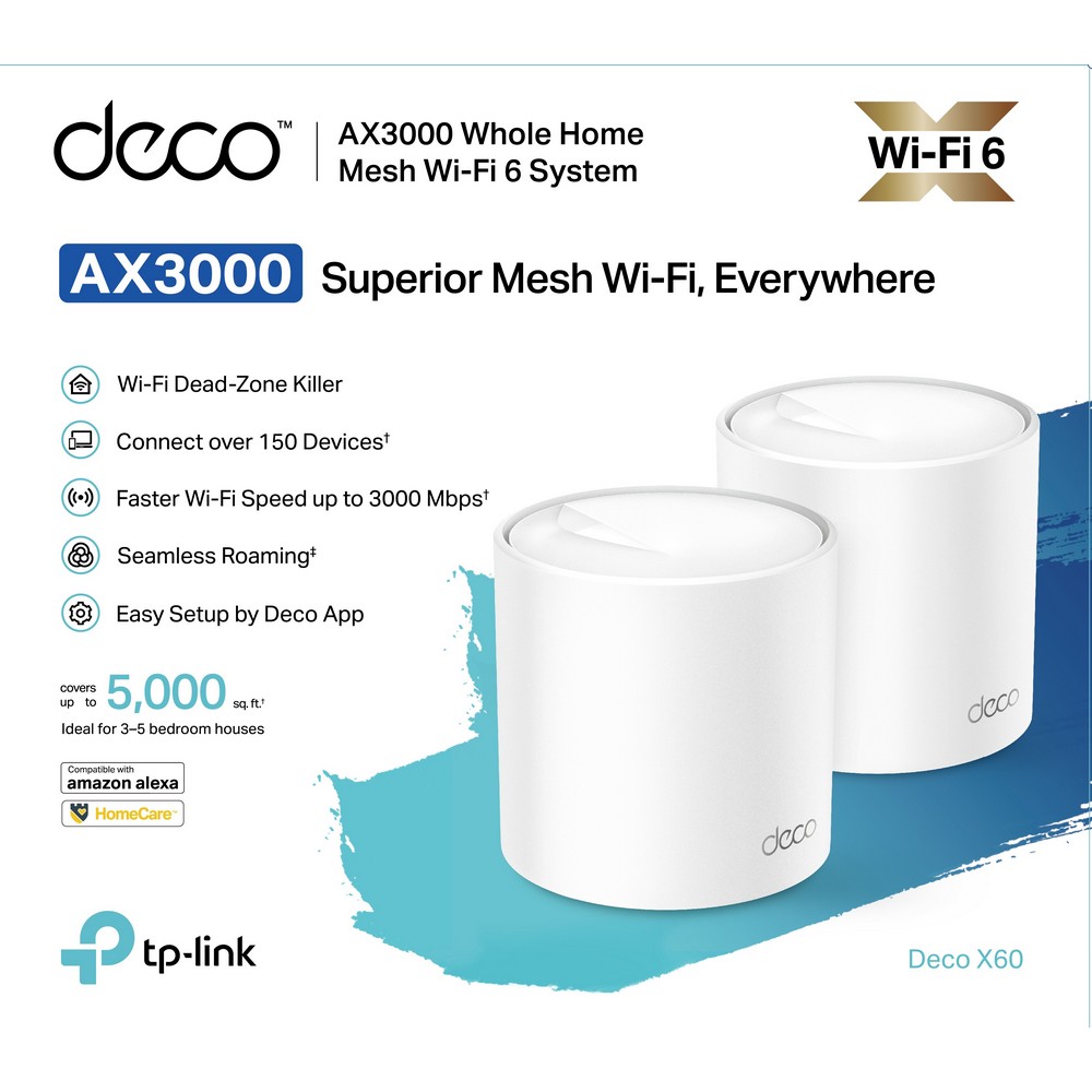 Deco X60, AX3000 Whole Home Mesh Wi-Fi 6 System