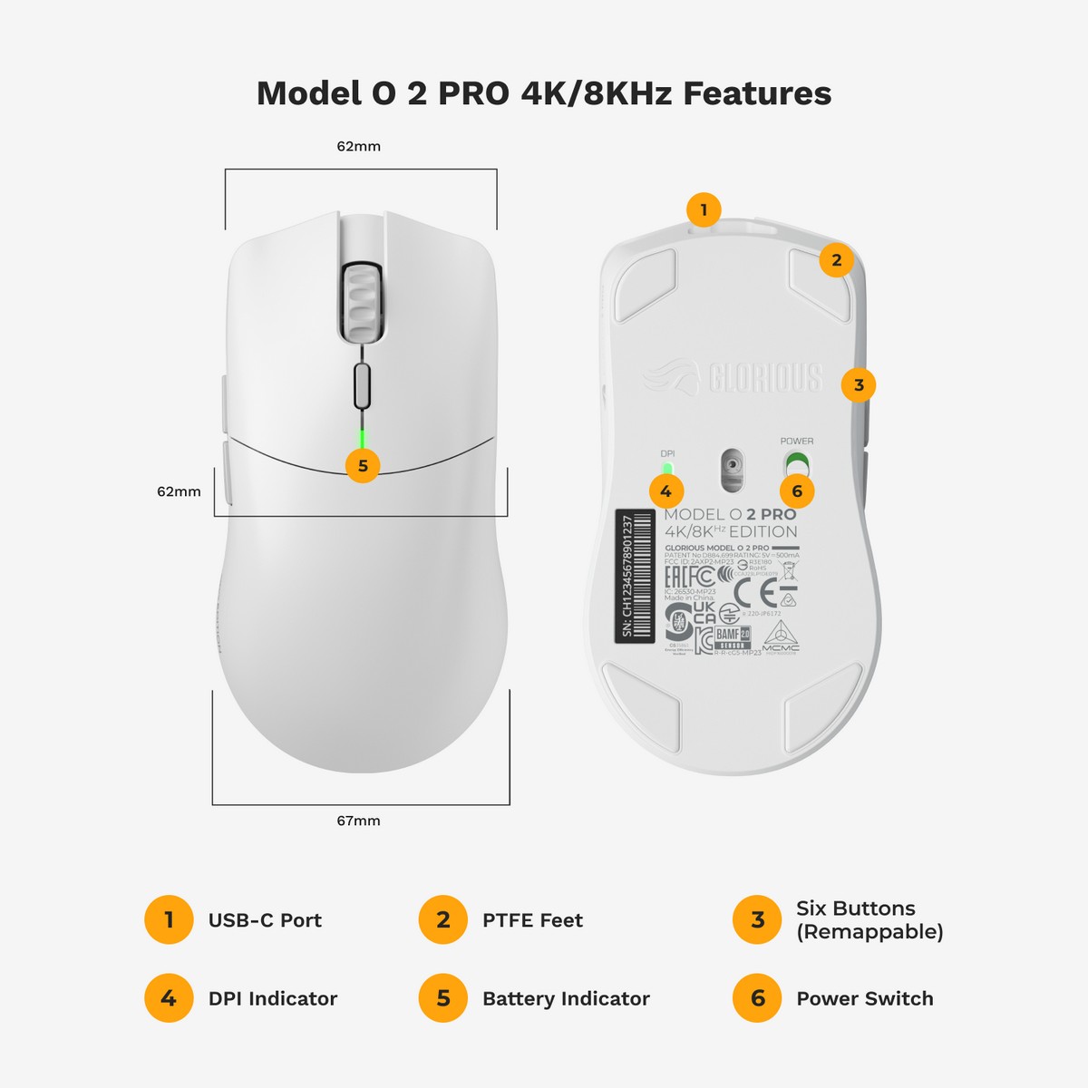 Glorious - Glorious Model O 2 PRO Wireless Optical Switch Gaming Mouse - 4K/8K Polling - White