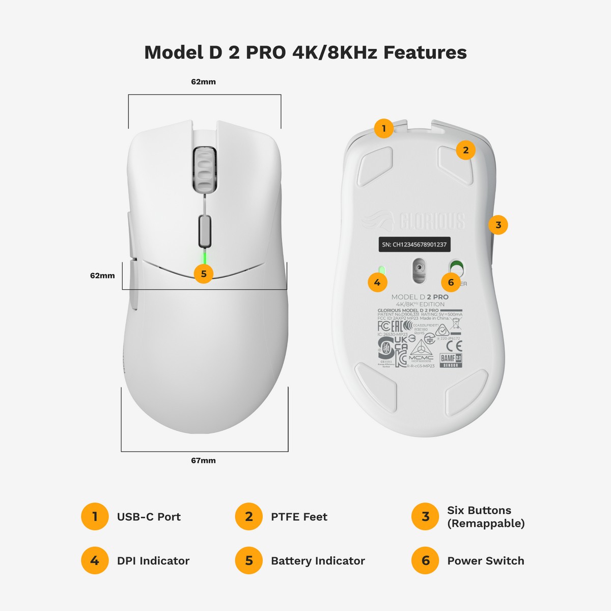 Glorious - Glorious Model D 2 PRO Wireless Optical Switch Gaming Mouse - 4K/8K Polling - White