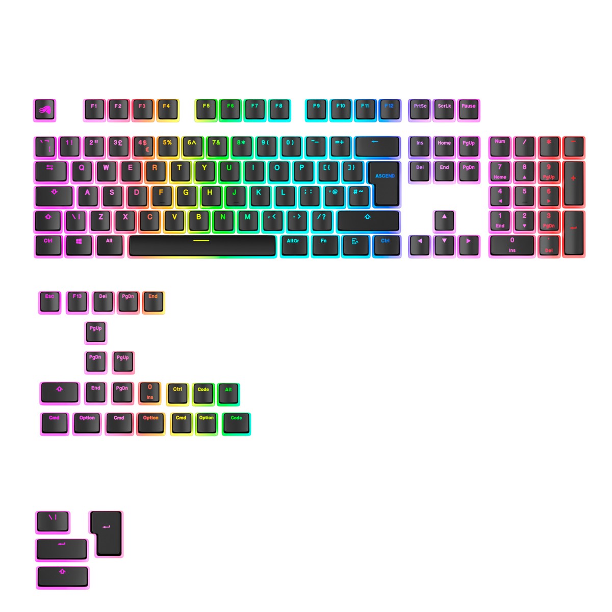 Glorious - Glorious GPBT Aura V3 Black UK English RGB Keycaps (GLO-KB-ACC-KC-GPBT-AURA-BLK-