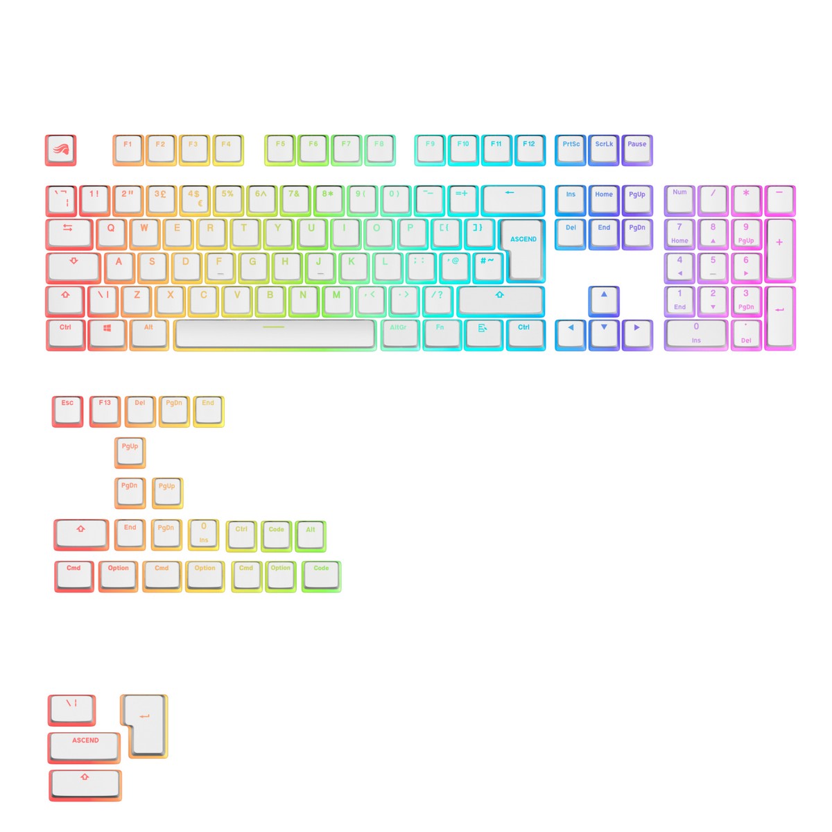 Glorious - Glorious GPBT Aura V3 White UK English RGB Keycaps (GLO-KB-ACC-KC-GPBT-AURA-WHT-