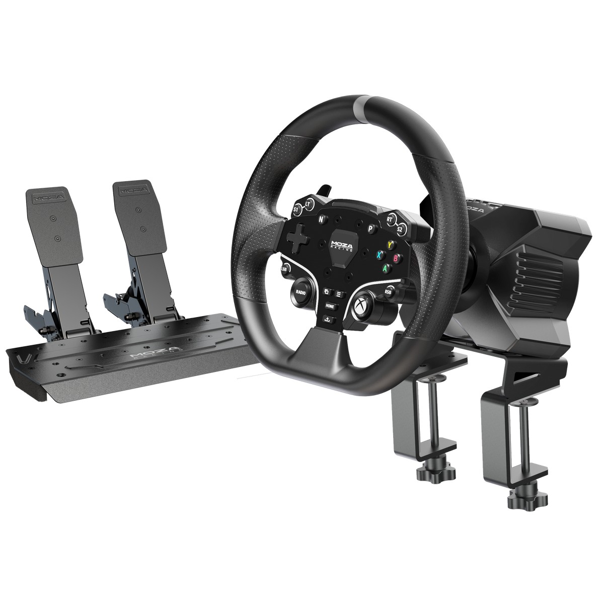 MOZA R3 Racing Simulator Bundle - R3 Base, ES Wheel, SR-P Lite Two Pedals, Table clamp (RS053)