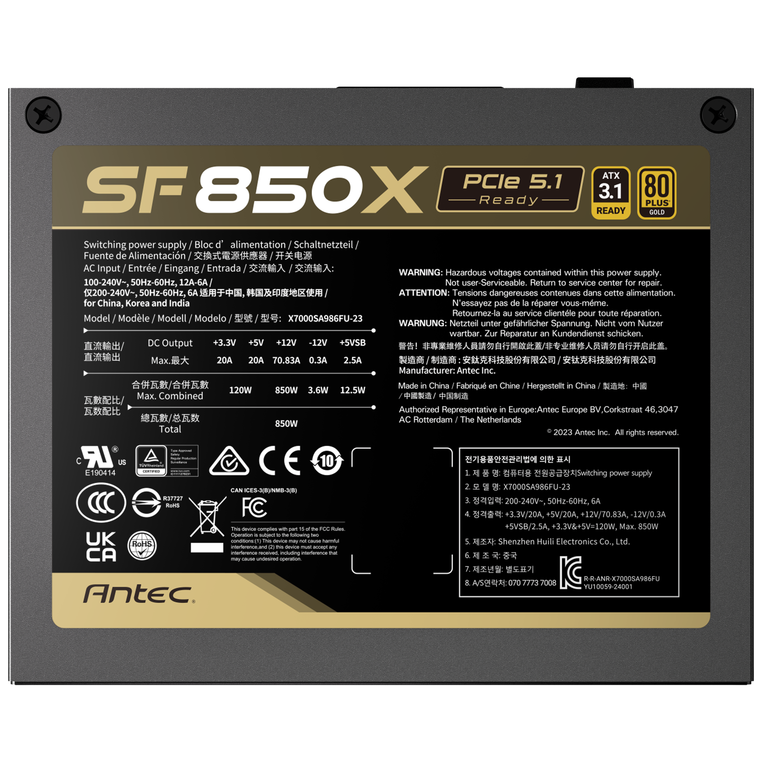 Antec - Antec SF850X 80Plus Gold ATX 3.1 850W Full Modular SFX Power Supply