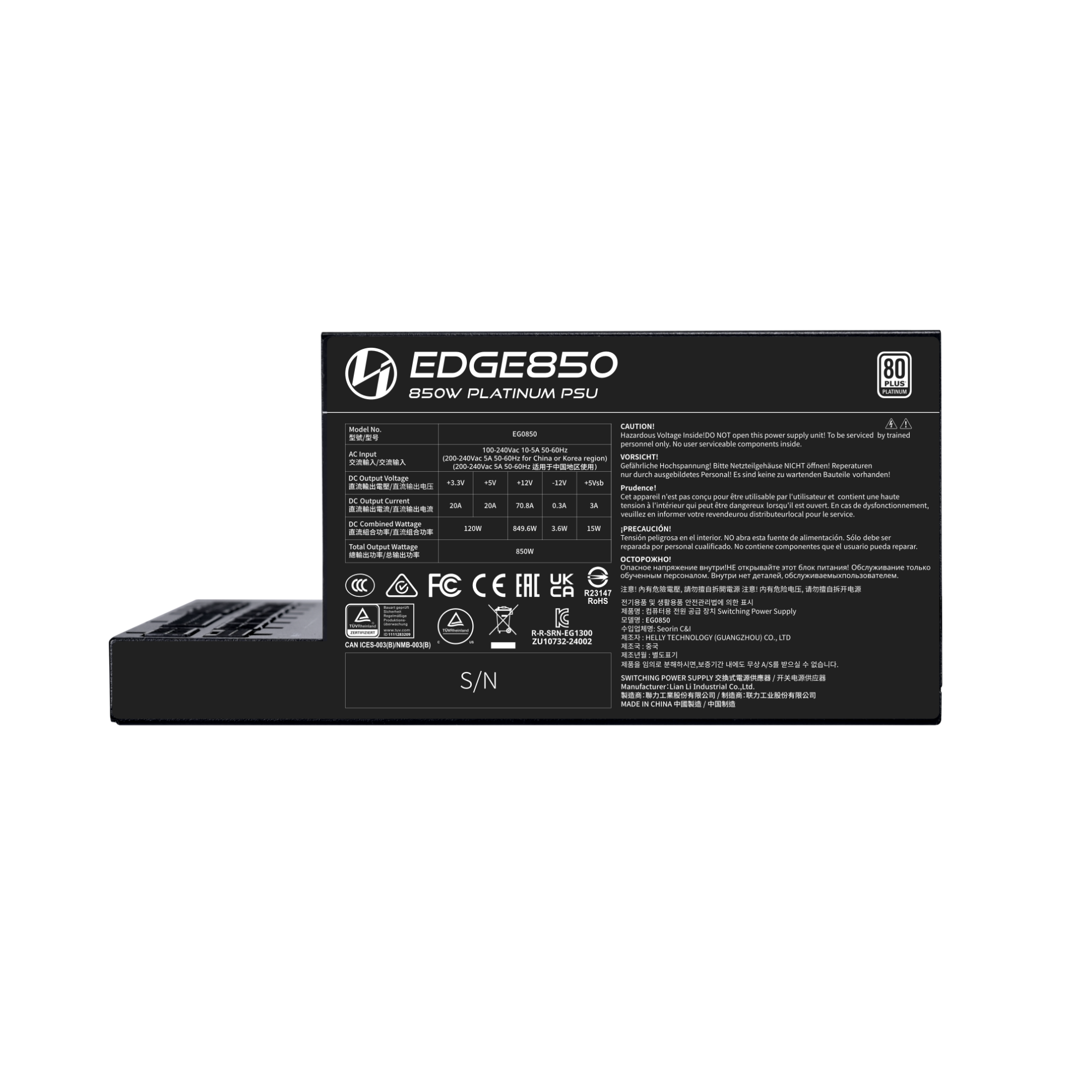 Lian Li - Lian Li EDGE 850w 80 Plus Platinum Power Supply - Black