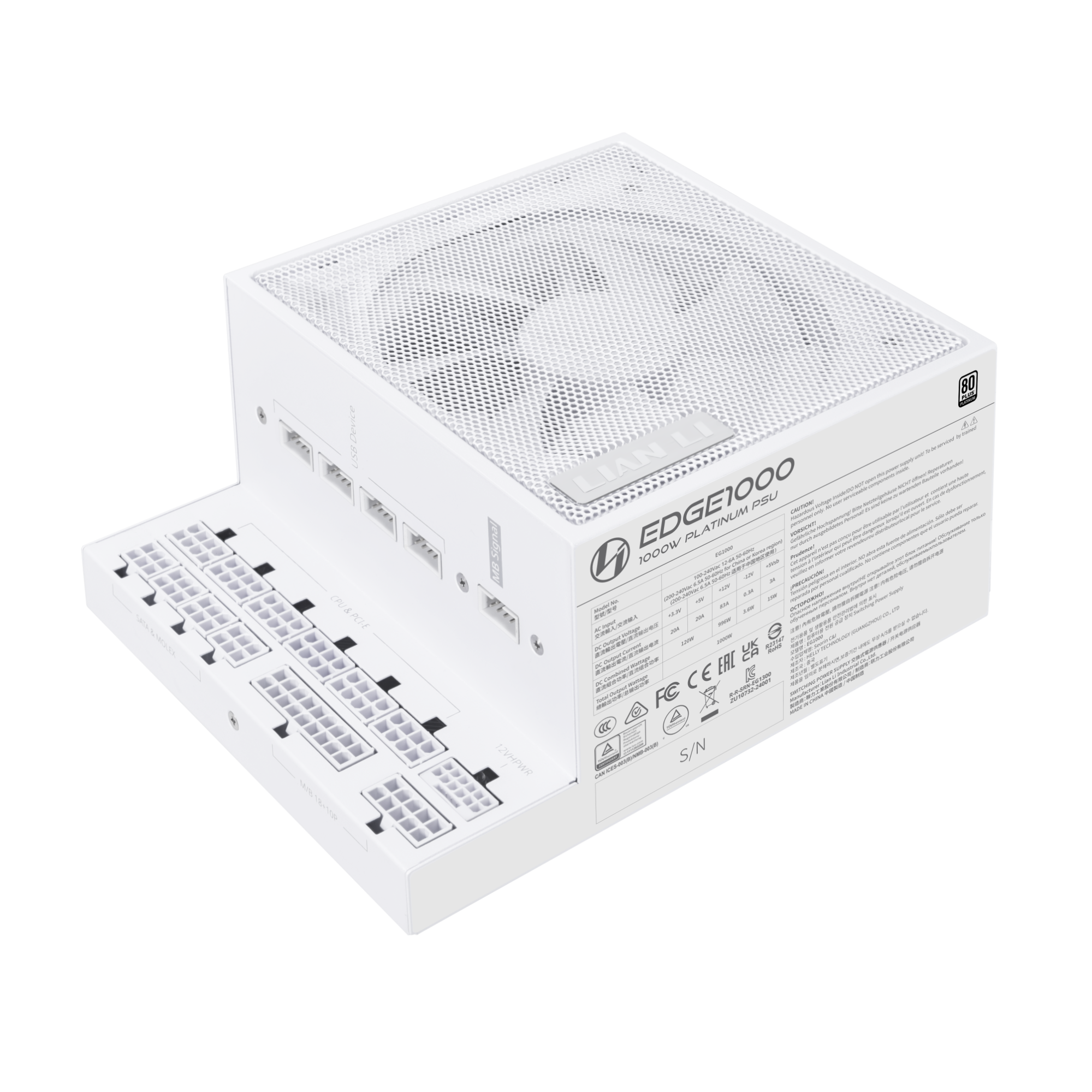 Lian Li EDGE 1000w 80 Plus Platinum Power Supply - White