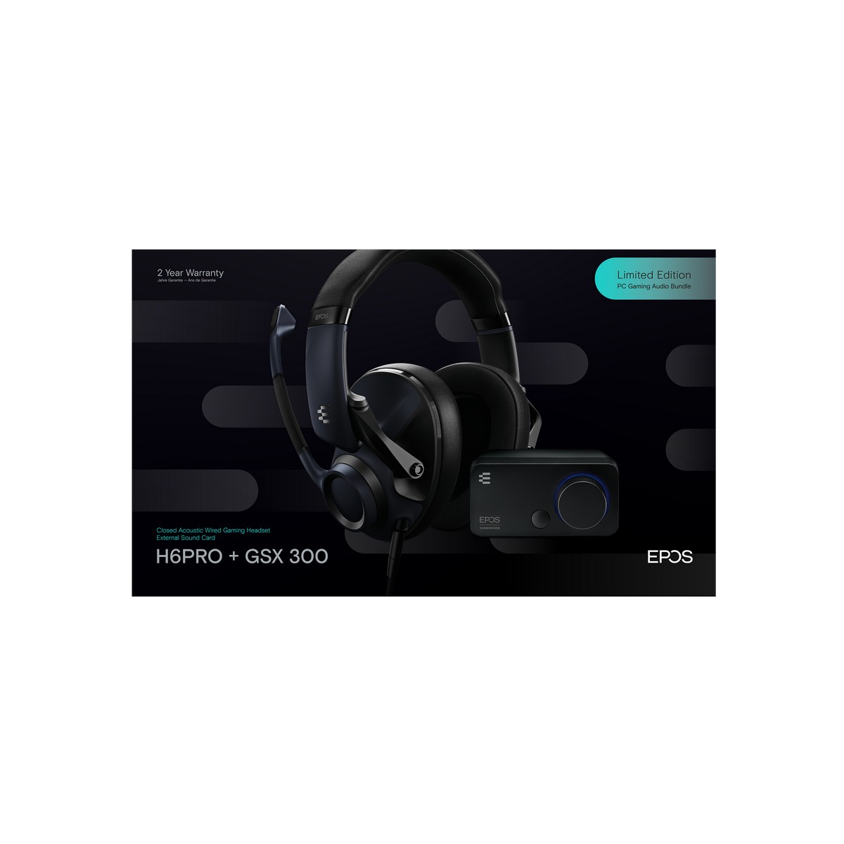 EPOS H6 PRO Closed Headset and GSX 300 Soundcard Audio Bundle - Black