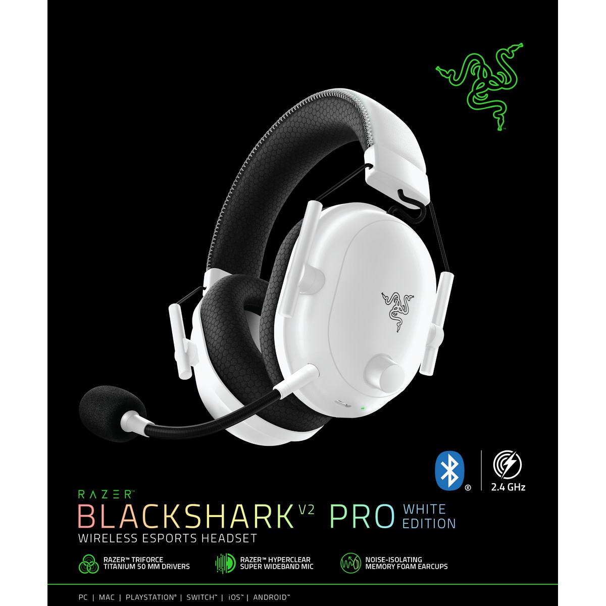 Razer Blackshark V2 Pro Wireless Gaming Headset - White 2023 Edition  (RZ04-04530100-R3M1)
